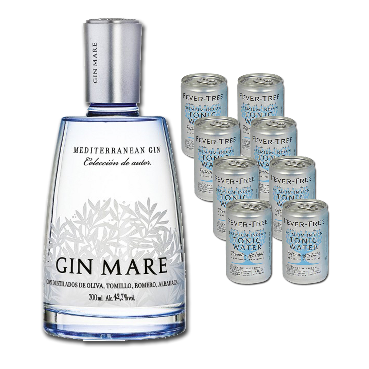 Gin Mare 70 cl + Fever Tree Refreshingly Light Tonic 150 ml x 8